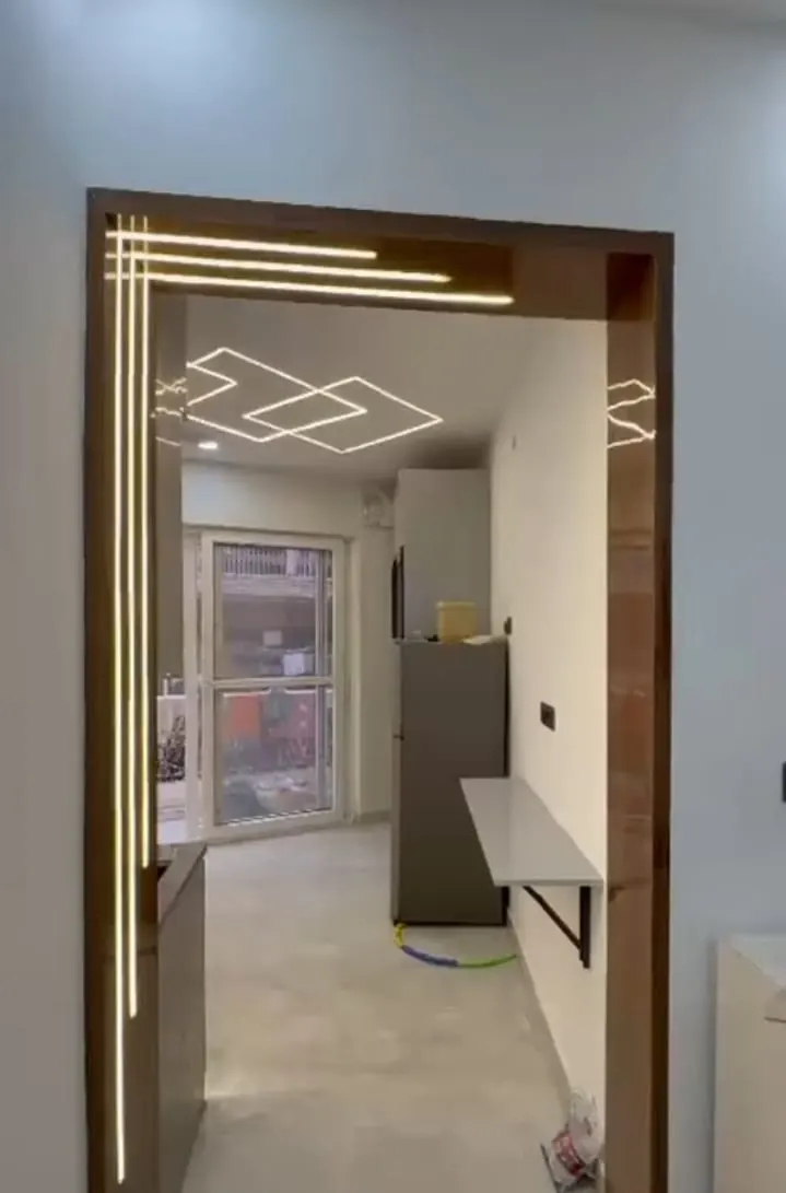 Door frame with integrated LED profile lighting